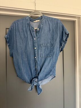 lovestitch Blue Denim Tie-Front Button Down Shirt